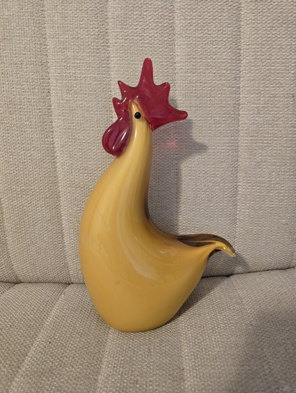 Vintage Murano Style Hand Blown Yellow Glass Rooster Cockerel Art Ruby Red Comb